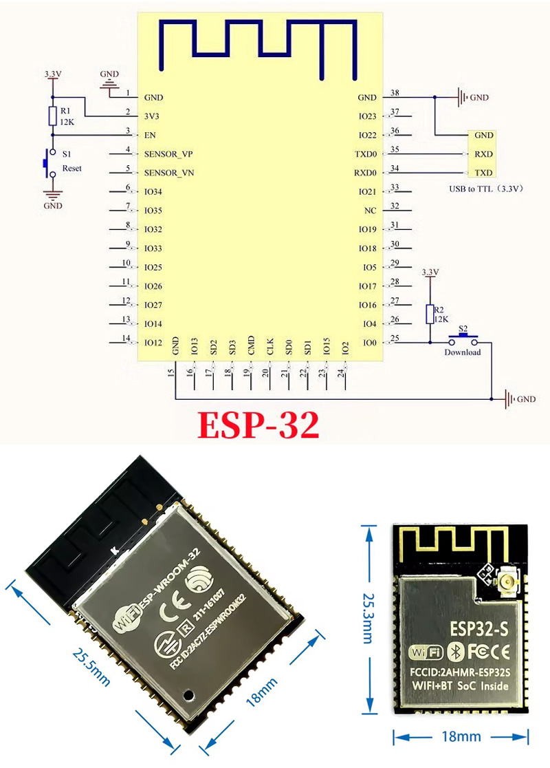 ESP32 ESP-32S ESP-12E ESP-12F  - Esp32 Wifi Bluetooth Module recension och pris